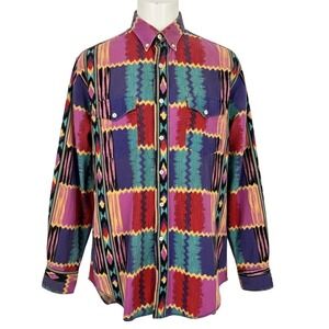 Wrangler Mens Cowboy XLong Tails Southwestern Aztec Shirt Brush Popper - AC